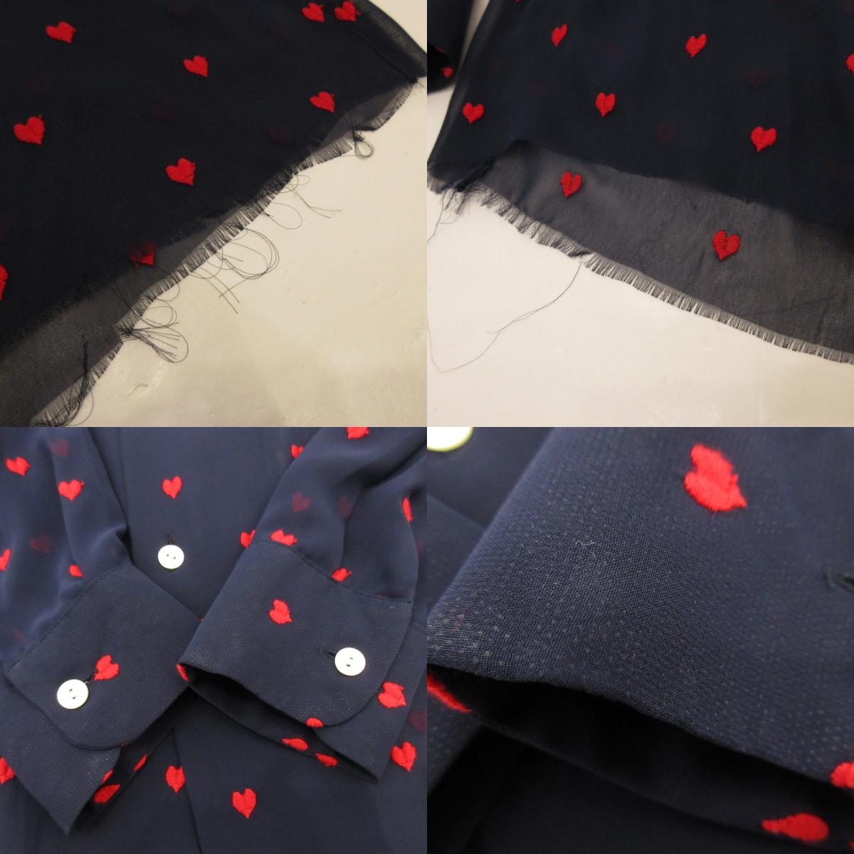 Needles | ニードルス Heart Print Shirt 長袖シャツ EJ186 カットオフ加工 ネイビー サイズ：M【姫路東店】