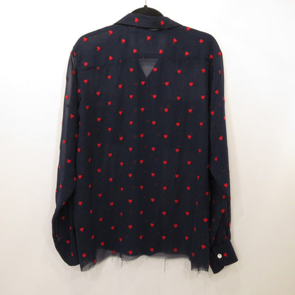 【中古】Needles | ニードルス Heart Print Shirt 長袖シャツ EJ186 カットオフ加工 ネイビー サイズ：M