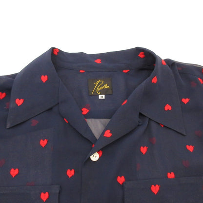 【中古】Needles | ニードルス Heart Print Shirt 長袖シャツ EJ186 カットオフ加工 ネイビー サイズ：M