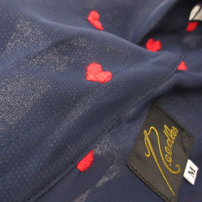 【中古】Needles | ニードルス Heart Print Shirt 長袖シャツ EJ186 カットオフ加工 ネイビー サイズ：M