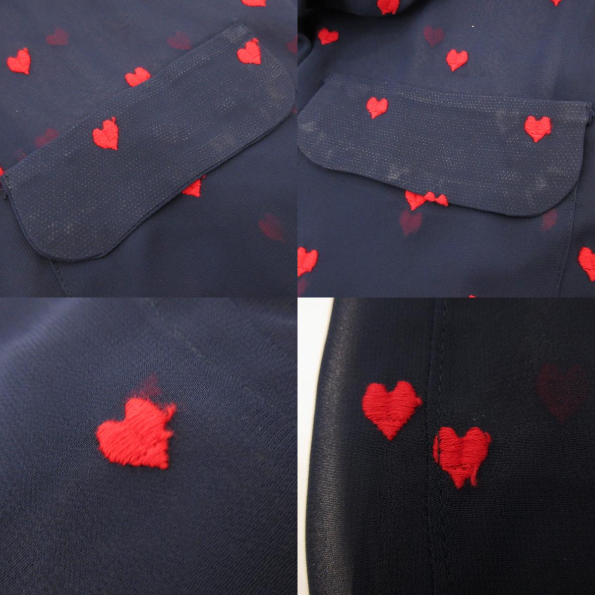 Needles | ニードルス Heart Print Shirt 長袖シャツ EJ186 カットオフ加工 ネイビー サイズ：M【姫路東店】