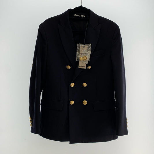 【中古】Palm Angels | パームエンジェルス パームエンブロイダリーダブルジャケット テーラードジャケット PMEN023S22FAB001 2022S/S サイズ：48 ネイビー サイズ：48