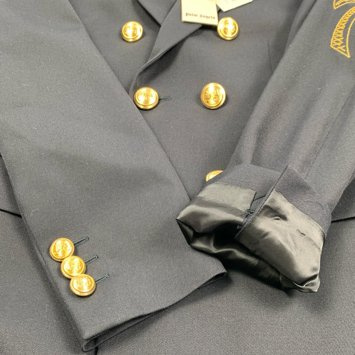 【中古】Palm Angels | パームエンジェルス パームエンブロイダリーダブルジャケット テーラードジャケット PMEN023S22FAB001 2022S/S サイズ：48 ネイビー サイズ：48