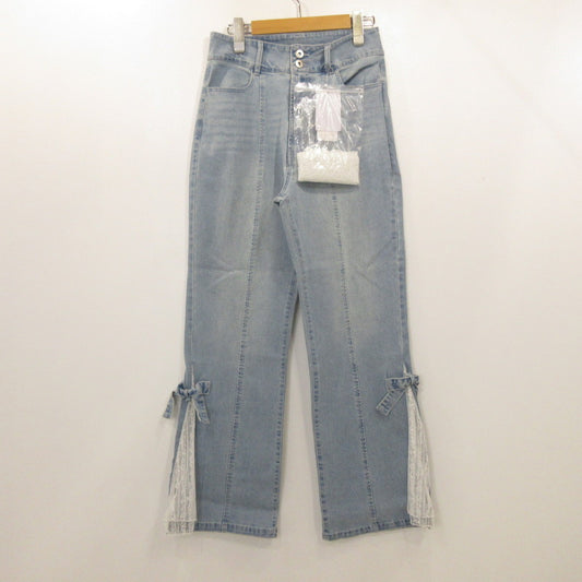 【中古】MAJESTIC LEGON | マジェスティックレゴン レースベルトセット裾リボンデニム デニムパンツ 1052052701 ライトブルー サイズ：L