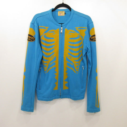 【中古】VANSON | バンソン ボーンプリント ライダースジャケット ブルー サイズ：M