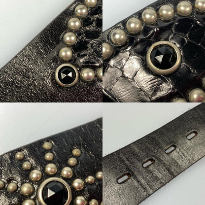 【中古】HTC | エイチティーシー Leather Studs Belt Overlay Peanuts Snake ベルト ｻｲｽﾞ:W:36 ブラック
