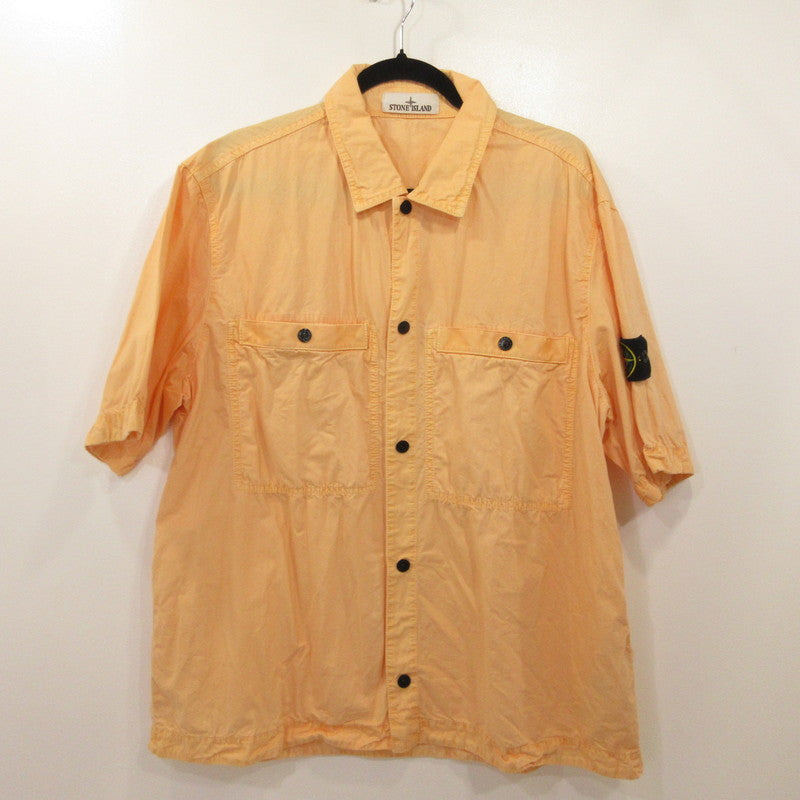 STONE ISLAND | ストーンアイランド Cotton Canvas Shirt 半袖シャツ K1S151200029 国内正規品/ブラッシュ加工 オレンジ サイズ：XL【姫路東店】