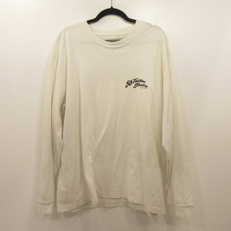 WACKOMARIA | ワコマリア WASHED HEAVY WEIGHT CREW NECK LONG SLEEVE T-SHIRT 長袖Ｔシャツ 56TS-WM-LT03 ×56 TATTOO STUDIO ホワイト サイズ：XL