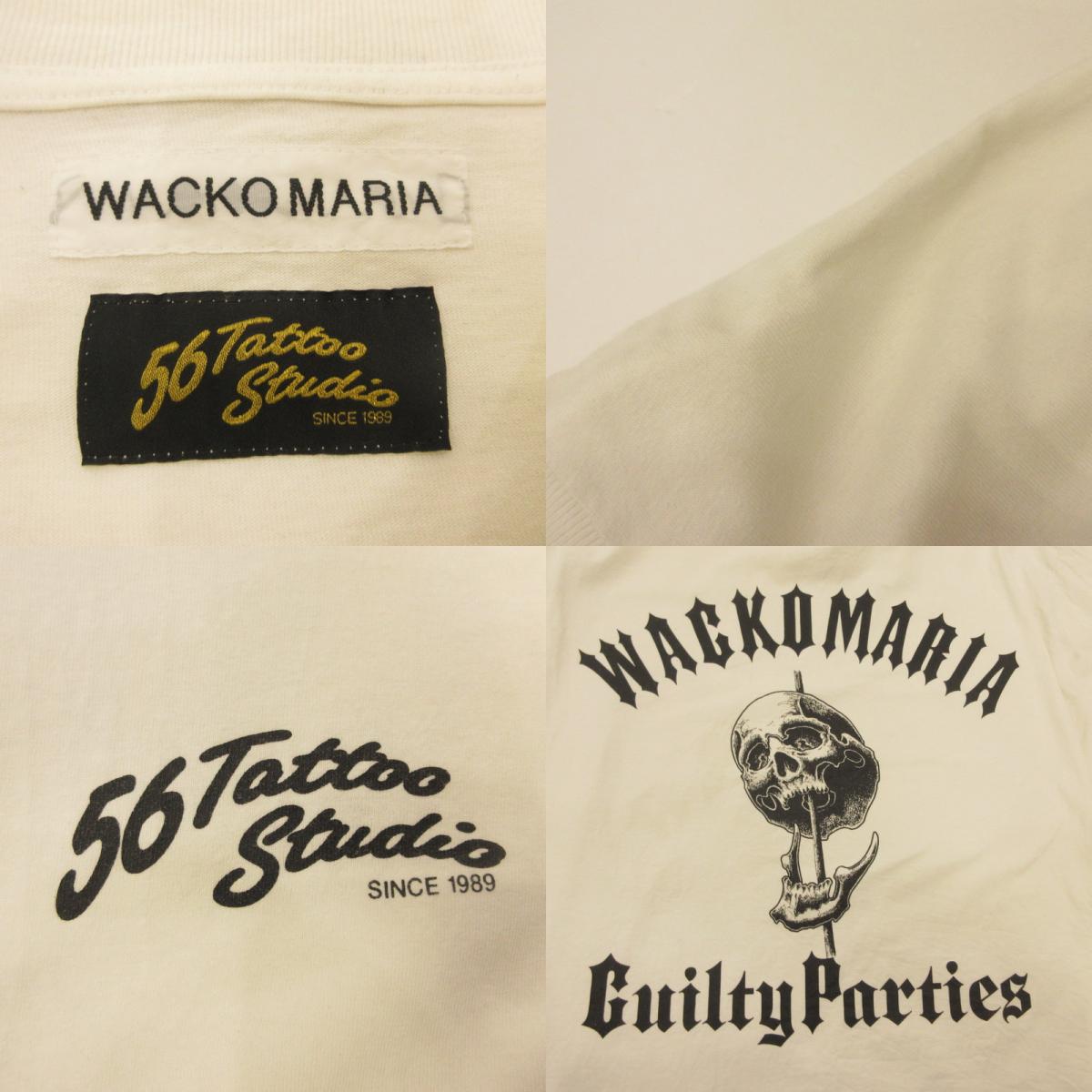 WACKOMARIA | ワコマリア WASHED HEAVY WEIGHT CREW NECK LONG SLEEVE T-SHIRT 長袖Ｔシャツ 56TS-WM-LT03 ×56 TATTOO STUDIO ホワイト サイズ：XL
