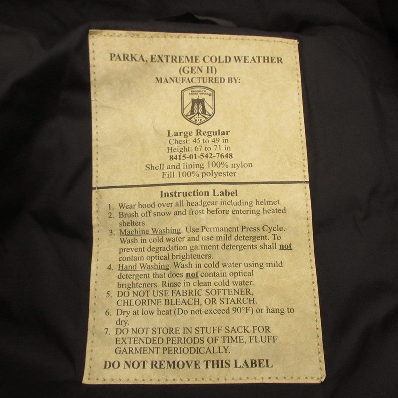 MILITARY衣料 | ミリタリーイリョウ PCU LEVEL7 TYPE-2 MONSTER PARKA ミリタリージャケット 8415-01-542-7648 BAF社製 ブラック サイズ：L【姫路東店】