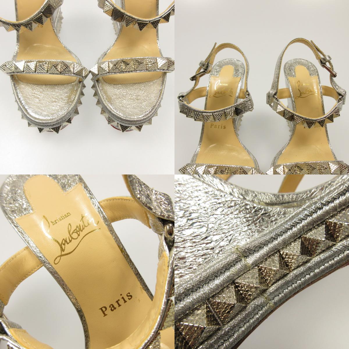 [Used] Christian Louboutin | Christian Louboutin Pyraclou Wedge Sandals Sandals Silver
