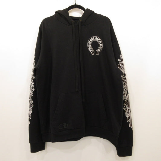 【中古】CHROME HEARTS | クロムハーツ HORSE SHOE FLORAL PULLOVER HOODIE パーカー 国内正規品 ブラック サイズ：L