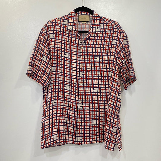 GUCCI | グッチ スクエアG タータンチェック リネンシャツ 半袖シャツ 742706 国内正規品 サイズ：46【姫路東店】