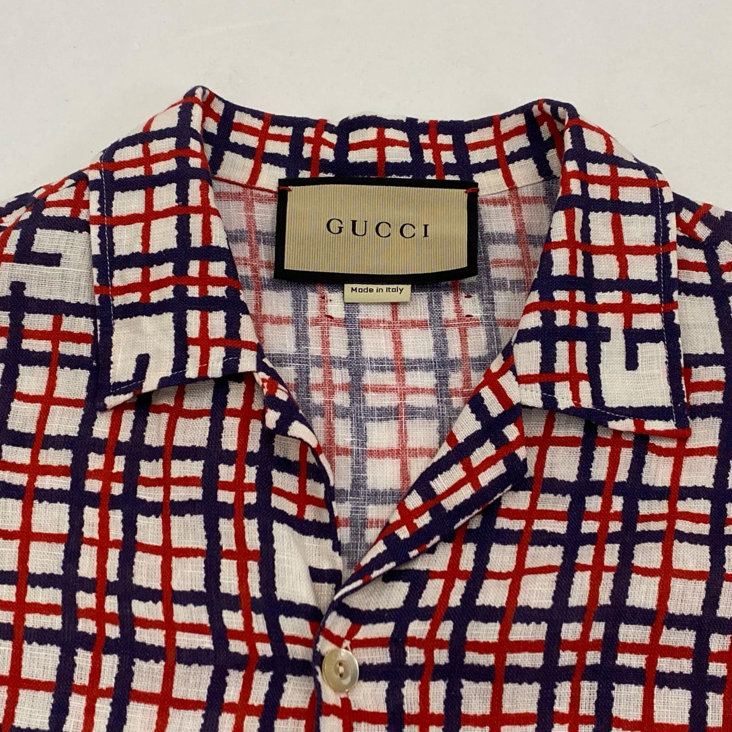 GUCCI | グッチ スクエアG タータンチェック リネンシャツ 半袖シャツ 742706 国内正規品 サイズ：46【姫路東店】