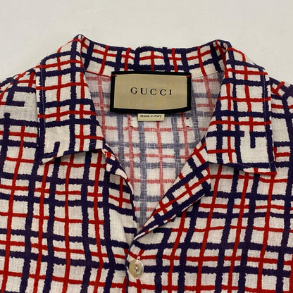 GUCCI | グッチ スクエアG タータンチェック リネンシャツ 半袖シャツ 742706 国内正規品 サイズ：46【姫路東店】