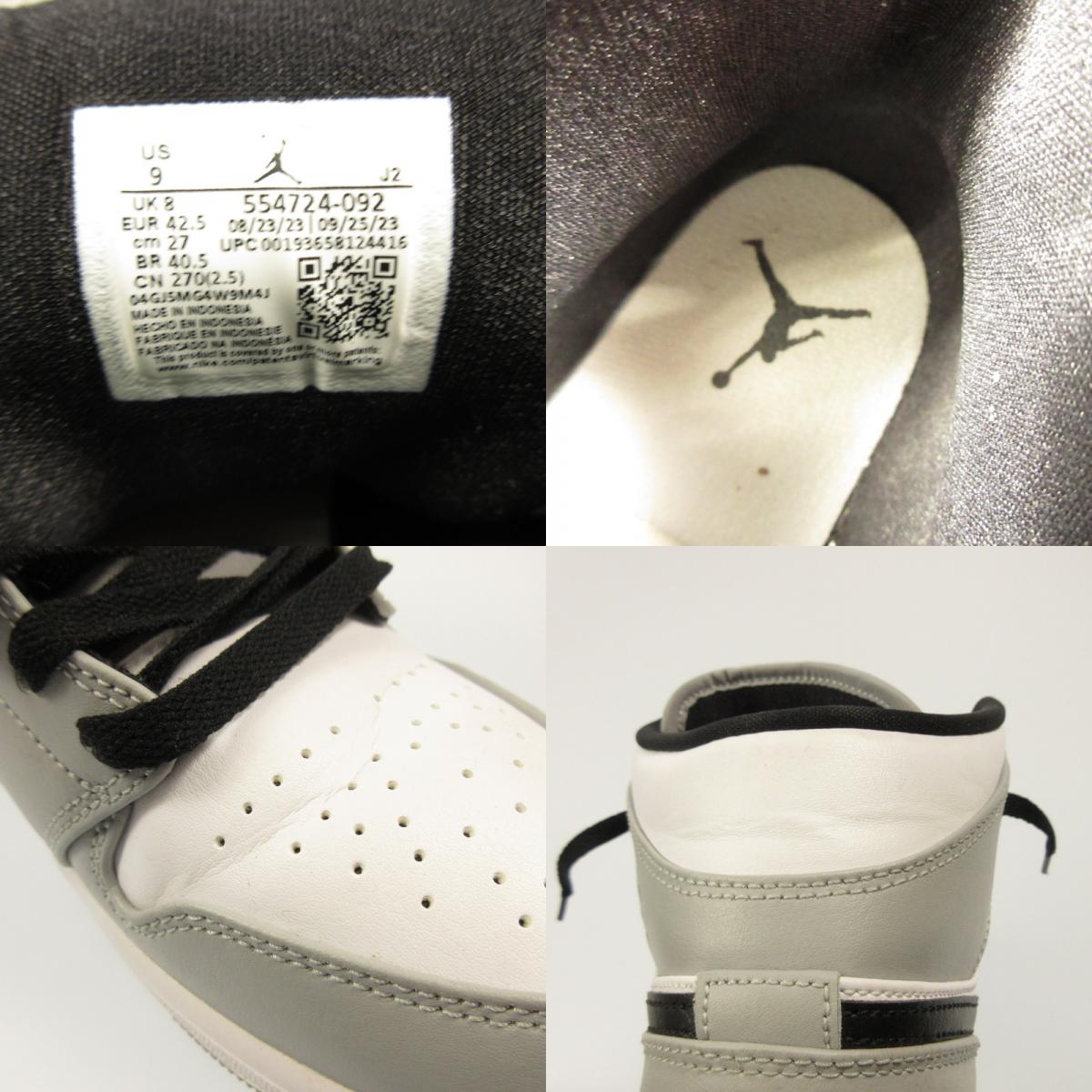 [Used] NIKE | Nike AIR JORDAN 1 MID 'LIGHT SMOKE GREY' Sneakers 554724-092 Grey 27cm