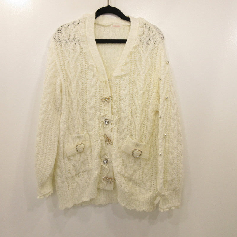 Used LIZ LISA | Ribbon Bijoux Brooch Long Cardigan Cardigan 731-3510-0 Size:0 White