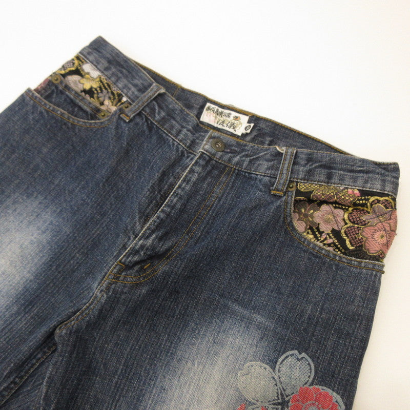 [Used] Karakuri Tamashii | Karakuri Damashii Flower Denim Pants Blue Size: 32