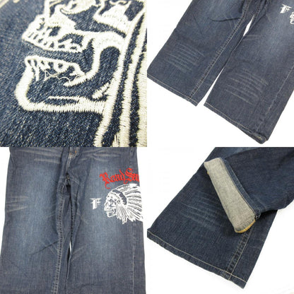 Used Embroidered Denim Pants M403425 Size: 110 Navy