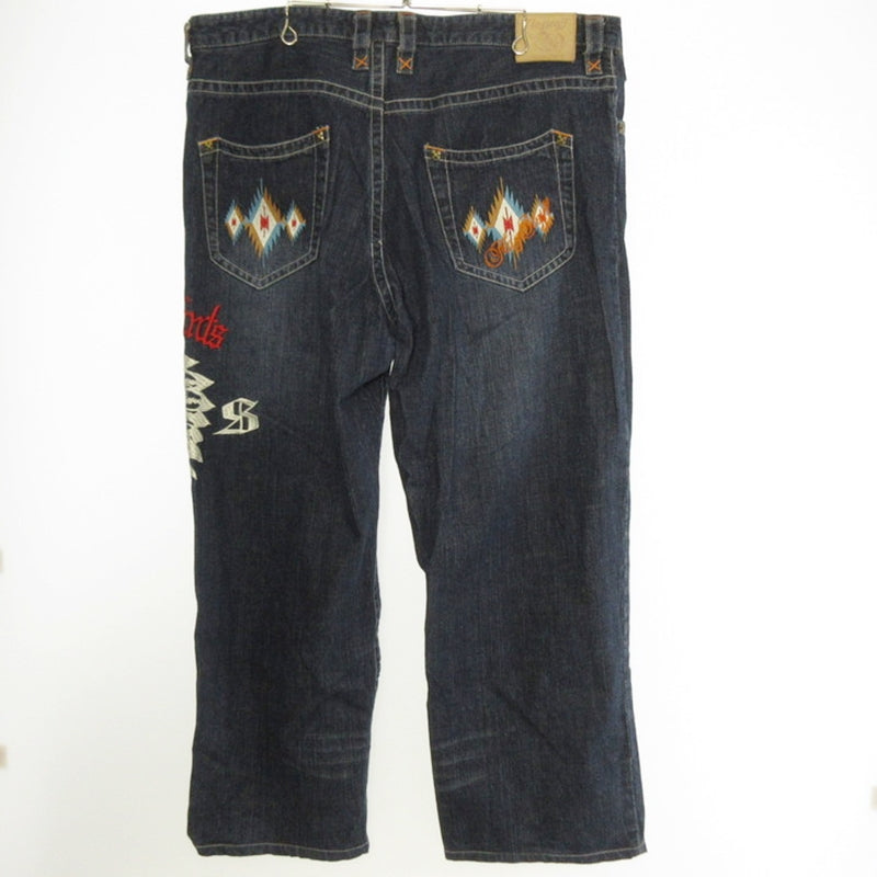 Used Embroidered Denim Pants M403425 Size: 110 Navy