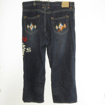 Used Embroidered Denim Pants M403425 Size: 110 Navy
