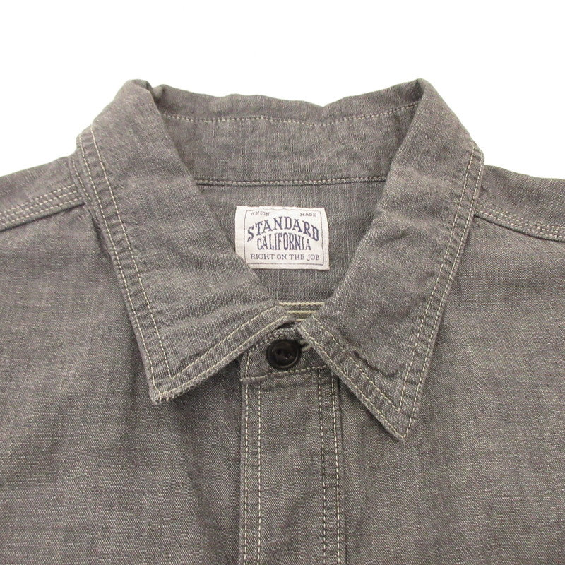 Used: STANDARD CALIFORNIA | SD Stadium Logo Patch Chambray Shirt Long-Sleeve Shirt SHOLD240 Gray Size: L