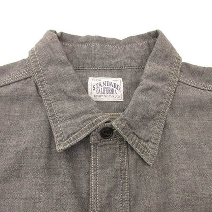 Used: STANDARD CALIFORNIA | SD Stadium Logo Patch Chambray Shirt Long-Sleeve Shirt SHOLD240 Gray Size: L