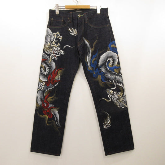 【中古】 龍 白 デニムパンツ ネイビー サイズ：32