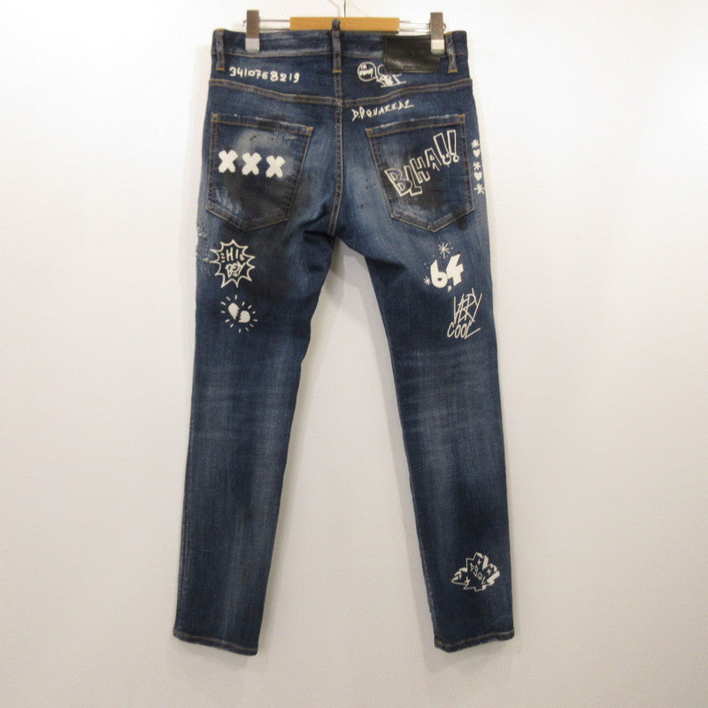 DSQUARED2 | DARK GRAFFITI WASH SKATER DENIM JEANS S74LB1099 Authentic Blue Size: 46