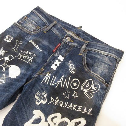 DSQUARED2 | DARK GRAFFITI WASH SKATER DENIM JEANS S74LB1099 Authentic Blue Size: 46