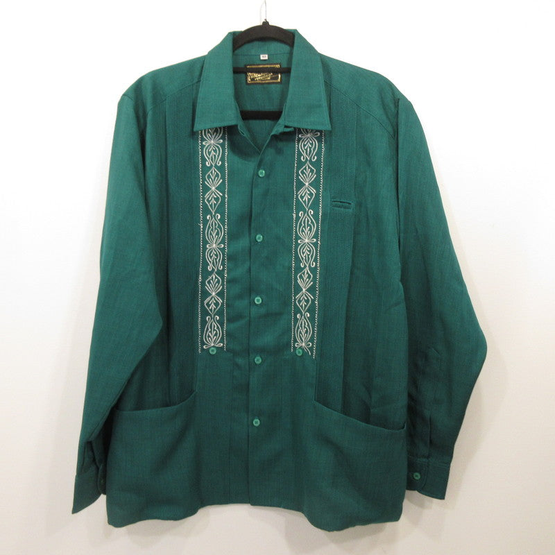 LONG SLEEVES GUAYABERA Long Sleeve Shirt ESG-01LP-JAW Green Size: 40