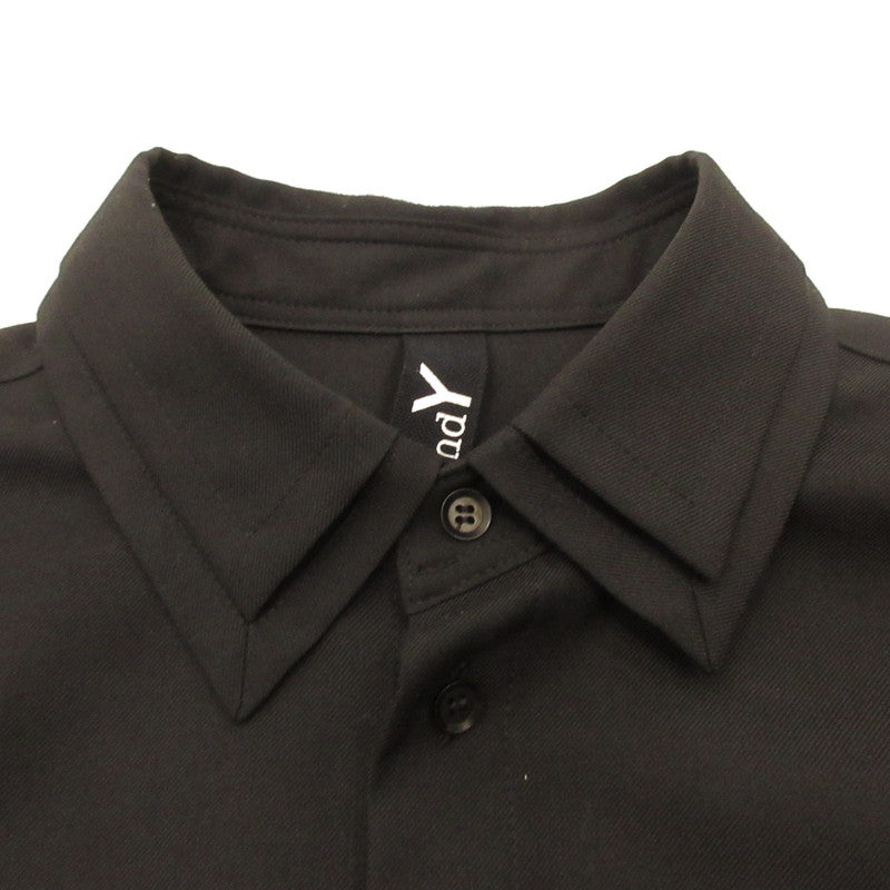 Ground Y | Ground Y Double Collar Back Long Shirt Long Sleeve Shirt GV-B05-100 Black Size: 3