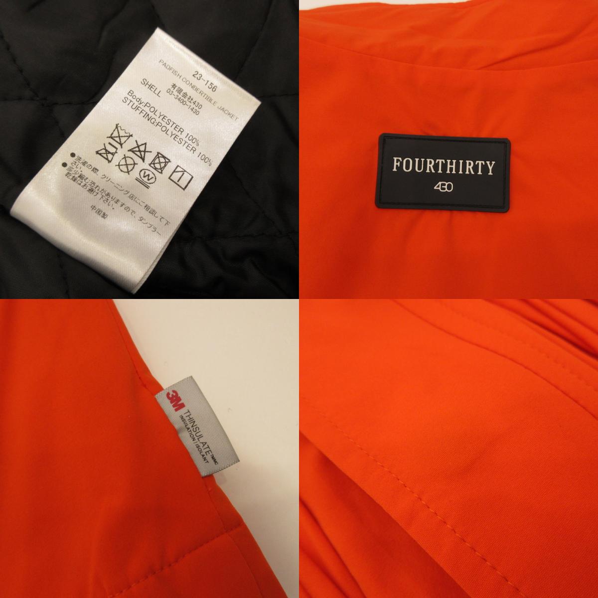 430 - FOURTHIRTY - | FOURTHIRTY PAD FISH CONVERTIBLE JACKET Padded Jacket 23-156 Orange Size: 2
