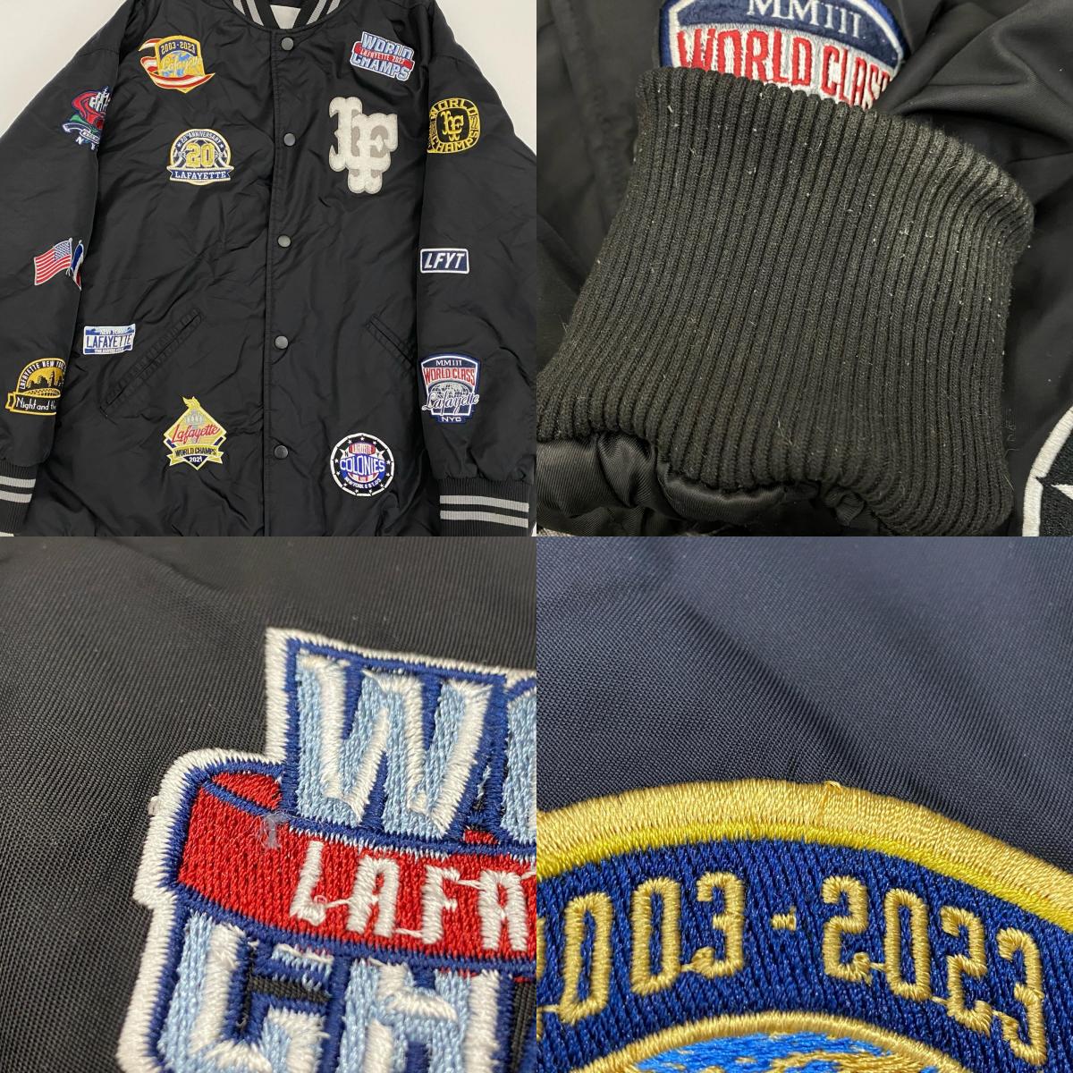 Lafayette | ラファイエット LFYT ALL OVER EMBLEM SATIN VARSITY JACKET ミリタリージャケット LS231001 MA-1 ブラック サイズ：XXL【姫路東店】