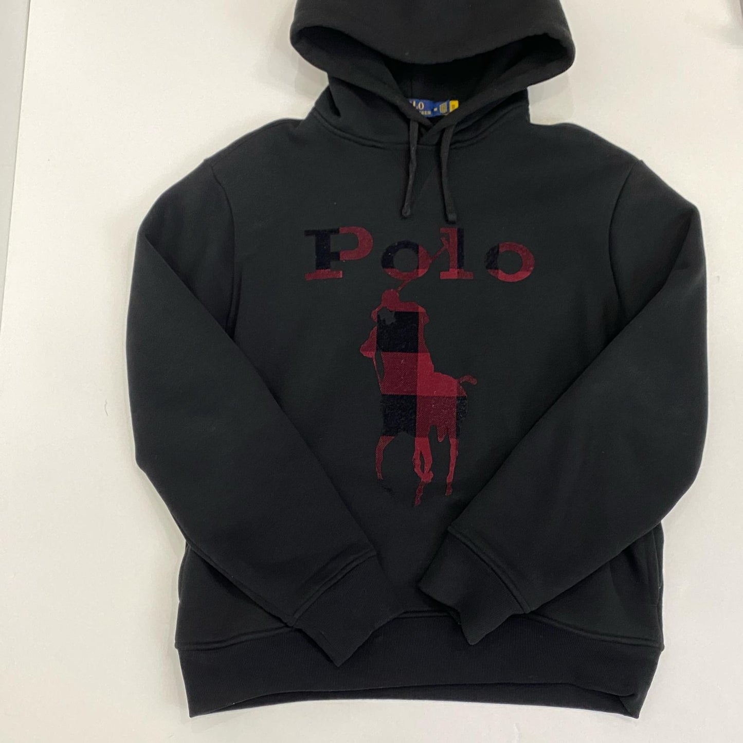 POLO RALPH LAUREN | ポロ・ラルフローレン チェックド Big Pony ロゴ フリース フーディ パーカー プルオーバーパーカー ブラック サイズ：M【姫路東店】