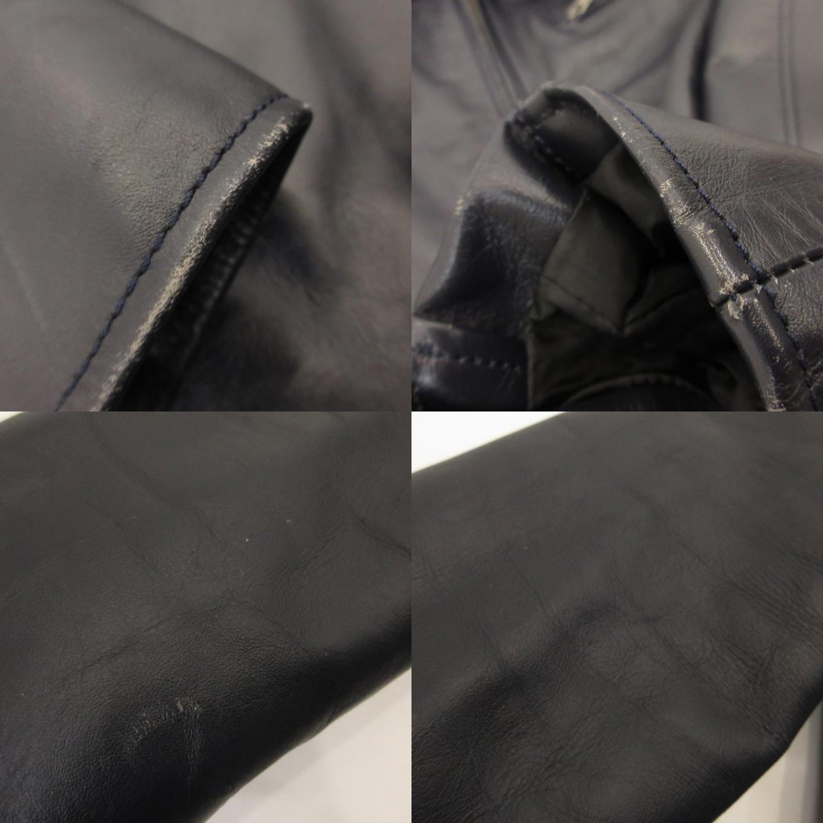 Boar High Neck Single Riders Jacket Leather SRYCW01C Navy