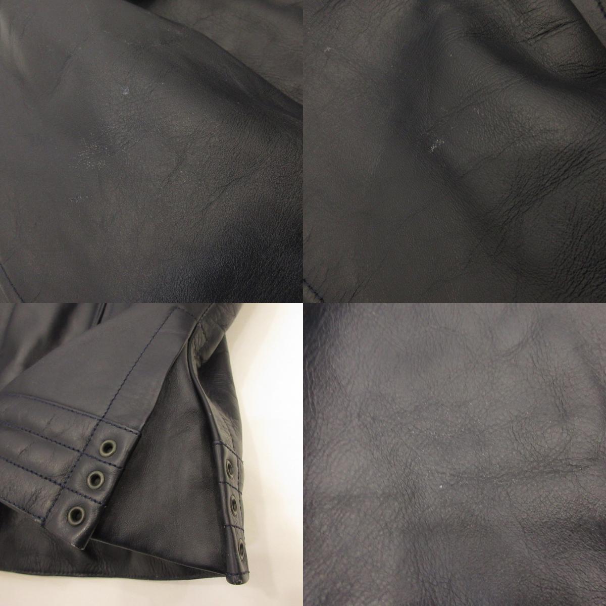 Boar High Neck Single Riders Jacket Leather SRYCW01C Navy