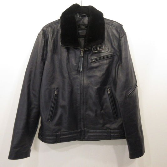 ボアハイネックシングルライダースジャケット レザー SRYCW01C ネイビー