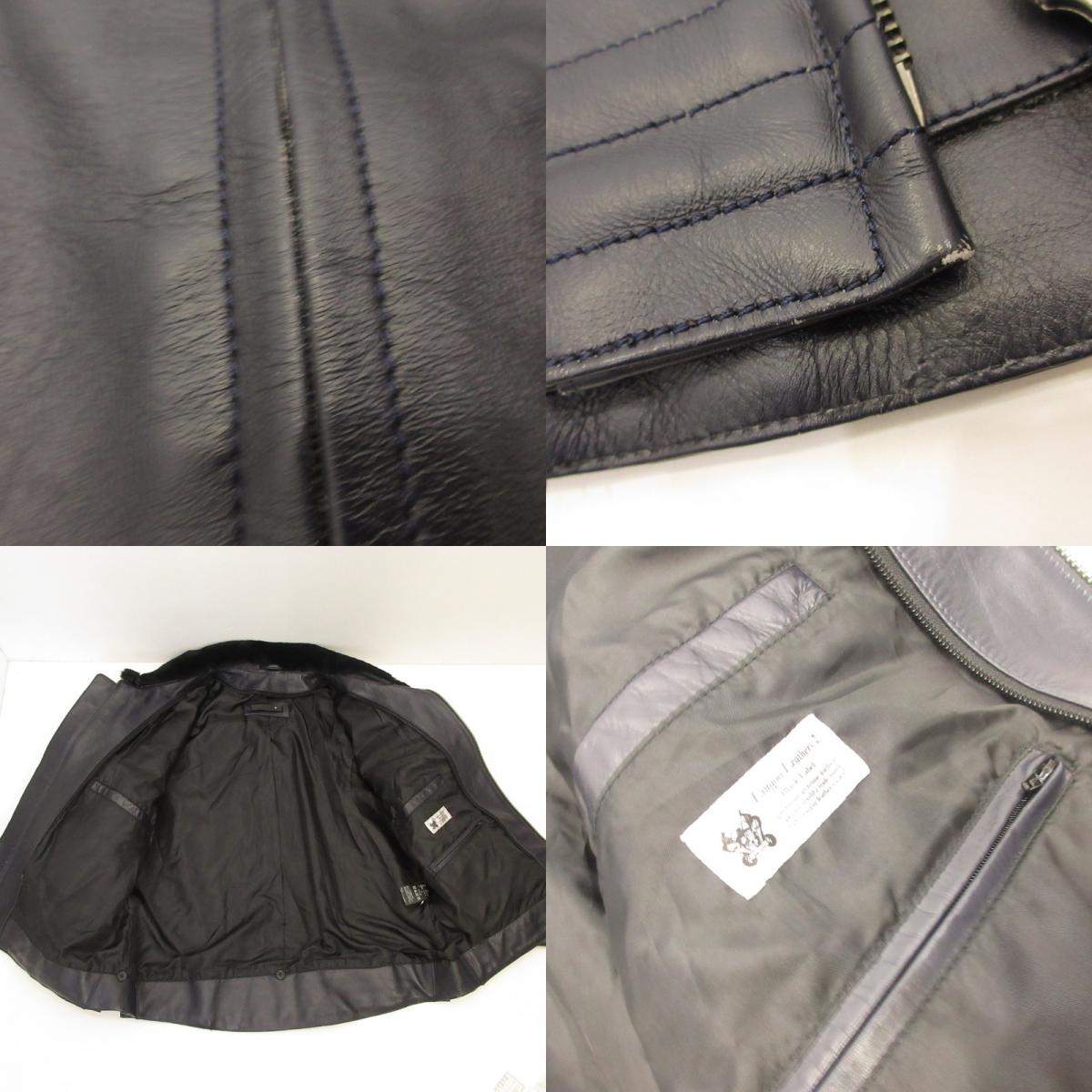 Boar High Neck Single Riders Jacket Leather SRYCW01C Navy