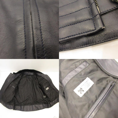 Boar High Neck Single Riders Jacket Leather SRYCW01C Navy