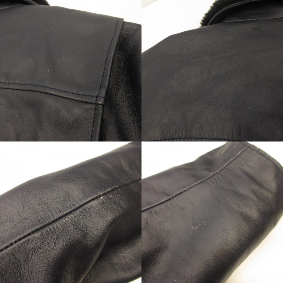 Boar High Neck Single Riders Jacket Leather SRYCW01C Navy