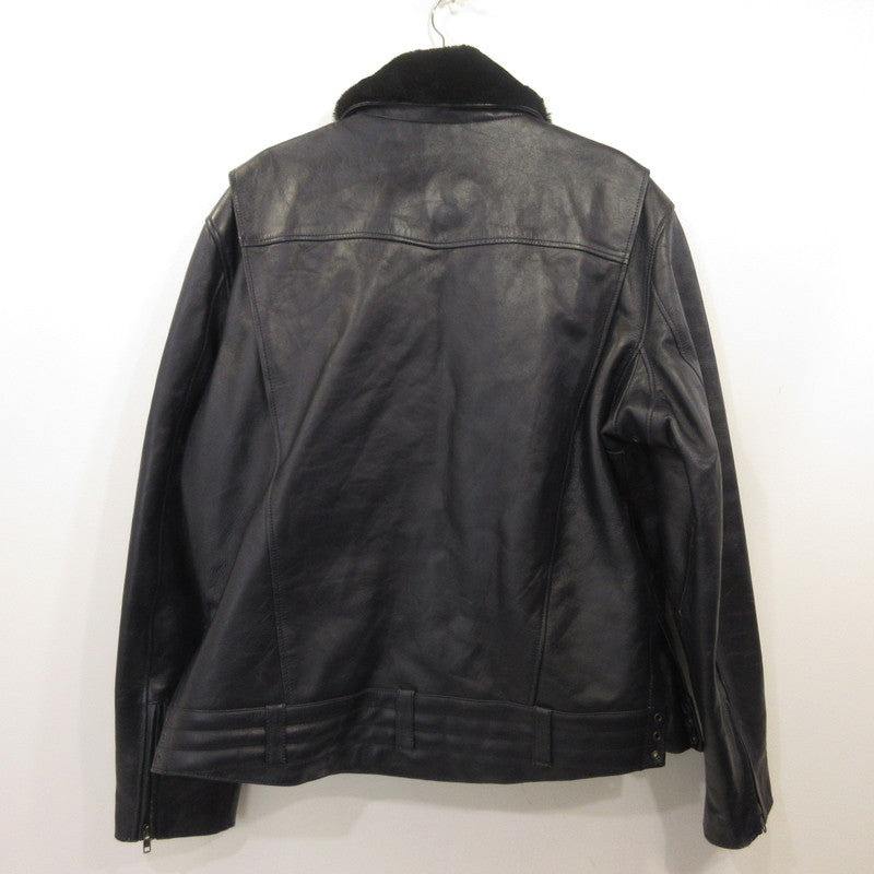 Boar High Neck Single Riders Jacket Leather SRYCW01C Navy