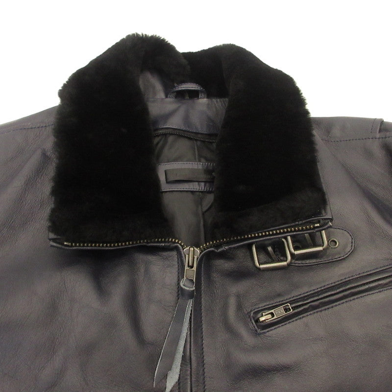 Boar High Neck Single Riders Jacket Leather SRYCW01C Navy