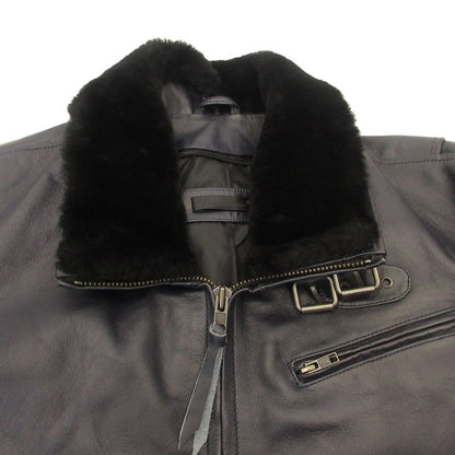 Boar High Neck Single Riders Jacket Leather SRYCW01C Navy
