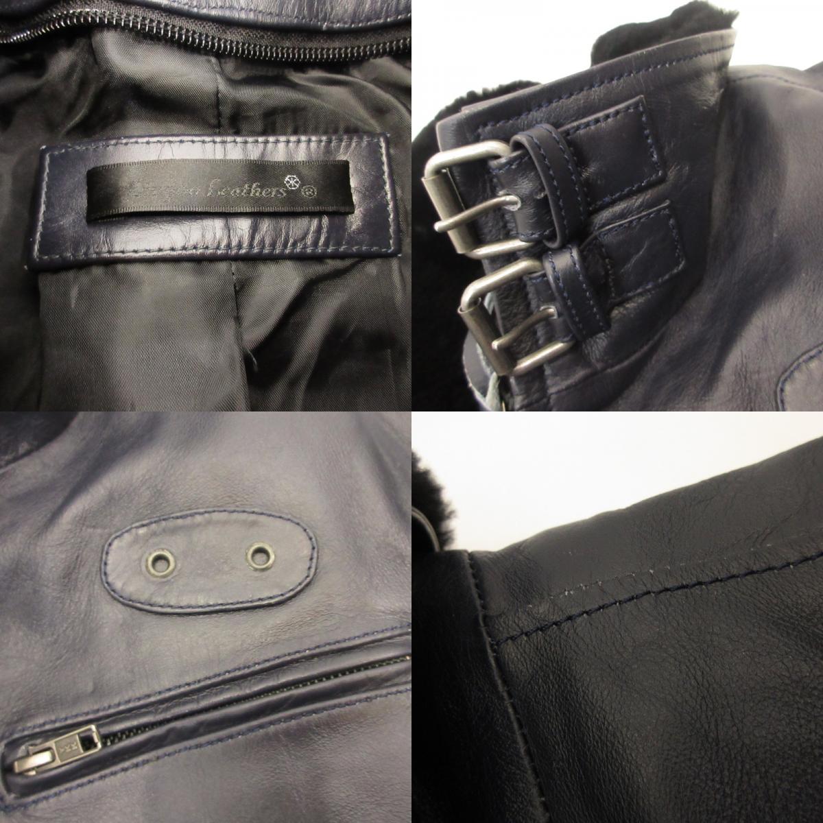 Boar High Neck Single Riders Jacket Leather SRYCW01C Navy