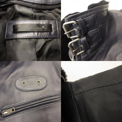 Boar High Neck Single Riders Jacket Leather SRYCW01C Navy
