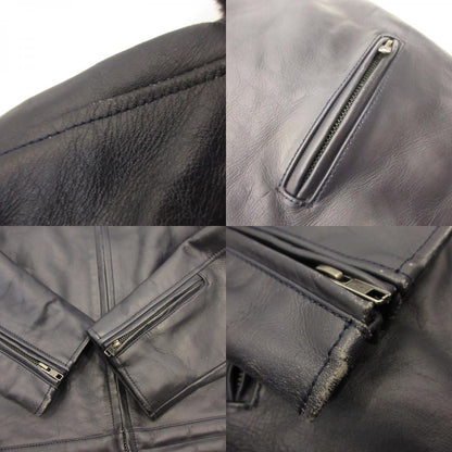 Boar High Neck Single Riders Jacket Leather SRYCW01C Navy