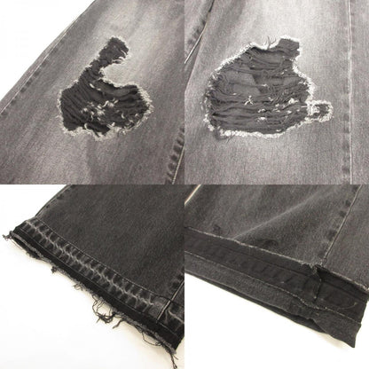 DAMAGE WIDE DENIM PANTS Denim Pants 10210801-4 Black Size: 2