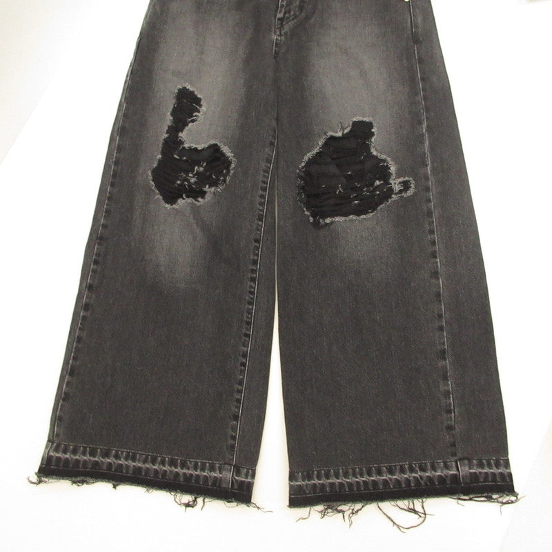 DAMAGE WIDE DENIM PANTS Denim Pants 10210801-4 Black Size: 2