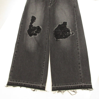 DAMAGE WIDE DENIM PANTS Denim Pants 10210801-4 Black Size: 2